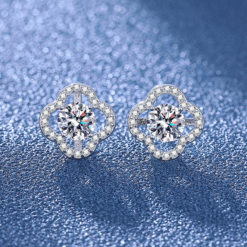 Moissanite Ear Female With Hearts Sterling Earrings