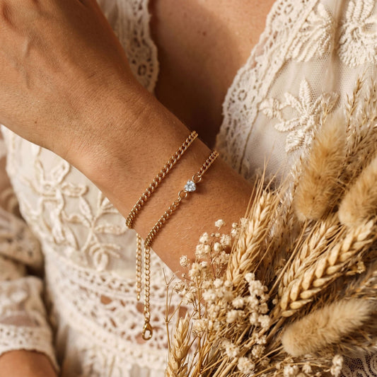 Women's Simple Two-piece Elegant Gold Heart Shape Rhinestone Bracelet