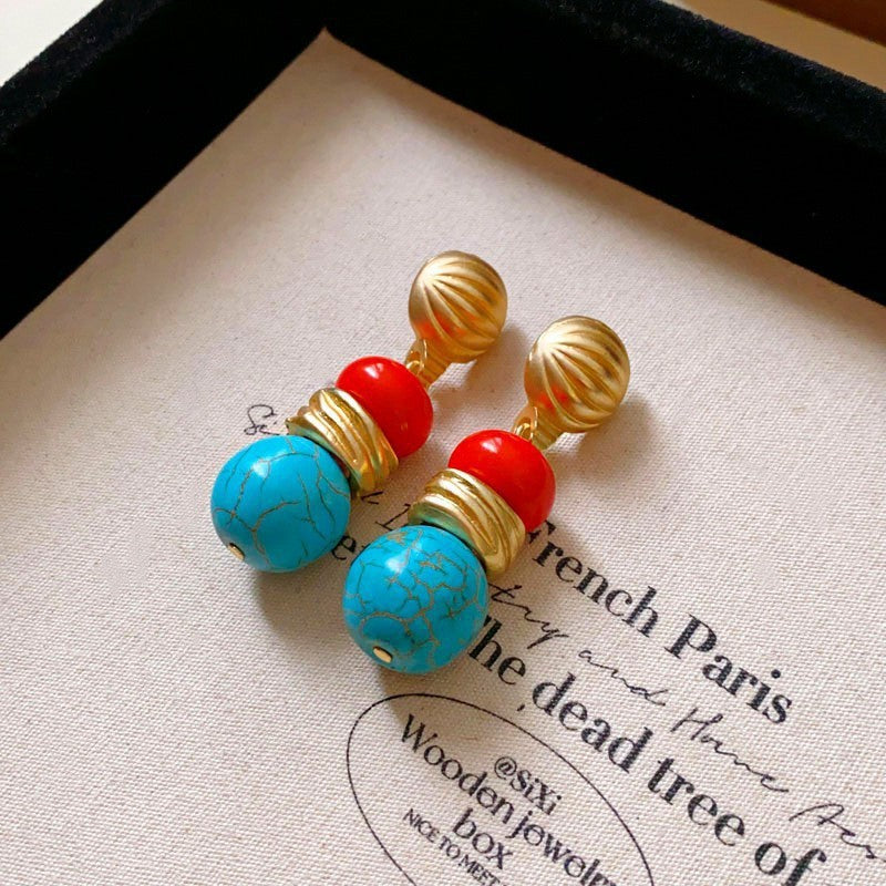Style Turquoise Blue Diamond Flower Ear Light Luxury Minority Clavicle Necklaces