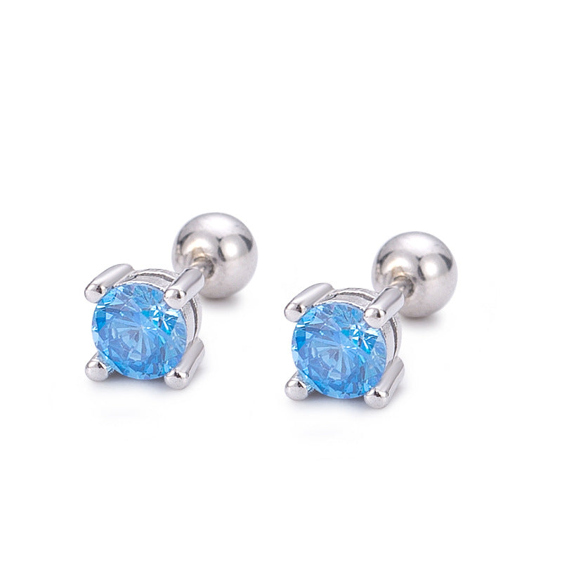 Women's Korean Style Simple Sier Square Zircon Earrings