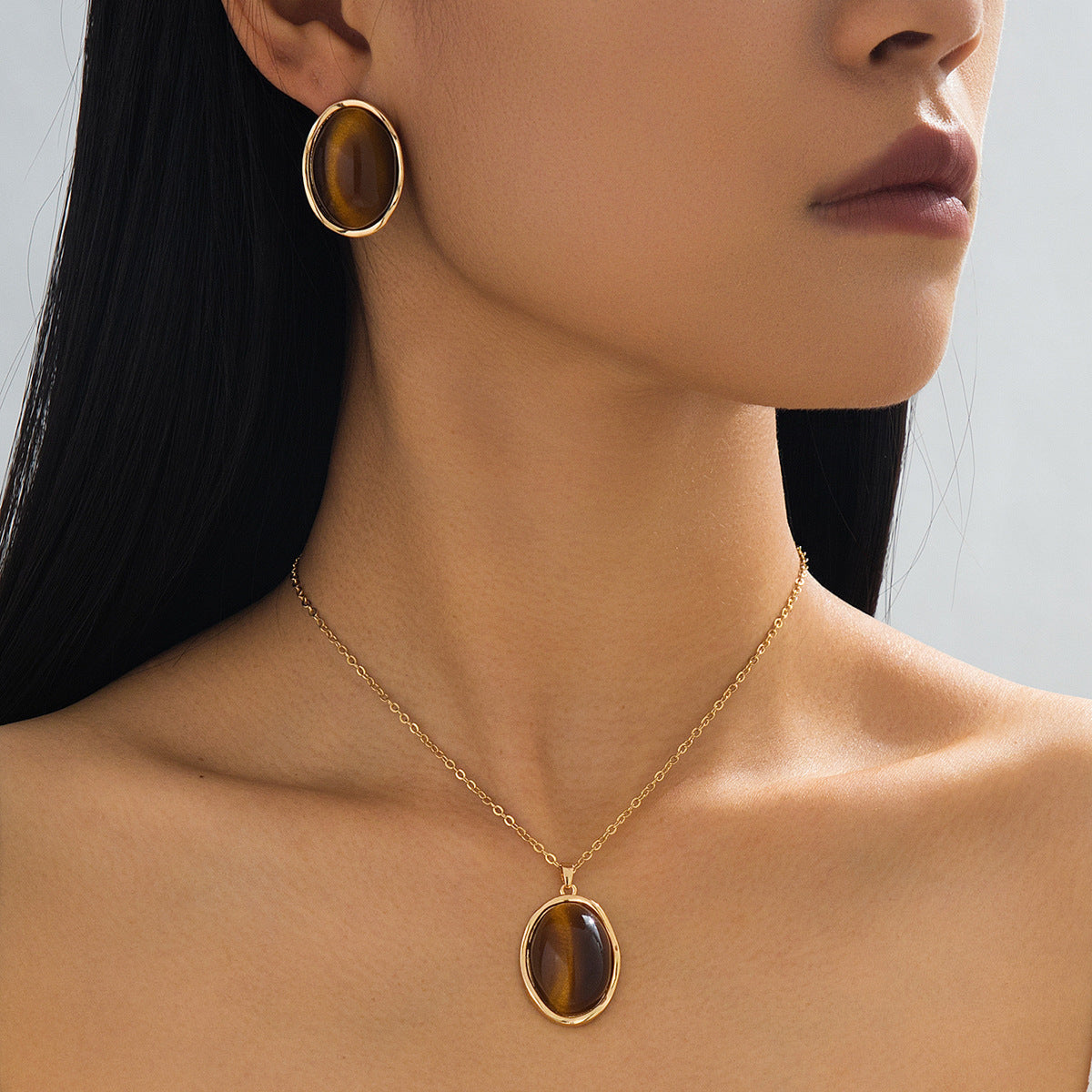 Women's Luxury Tigereye Suit High-grade Clavicle Chain Jewelry Set