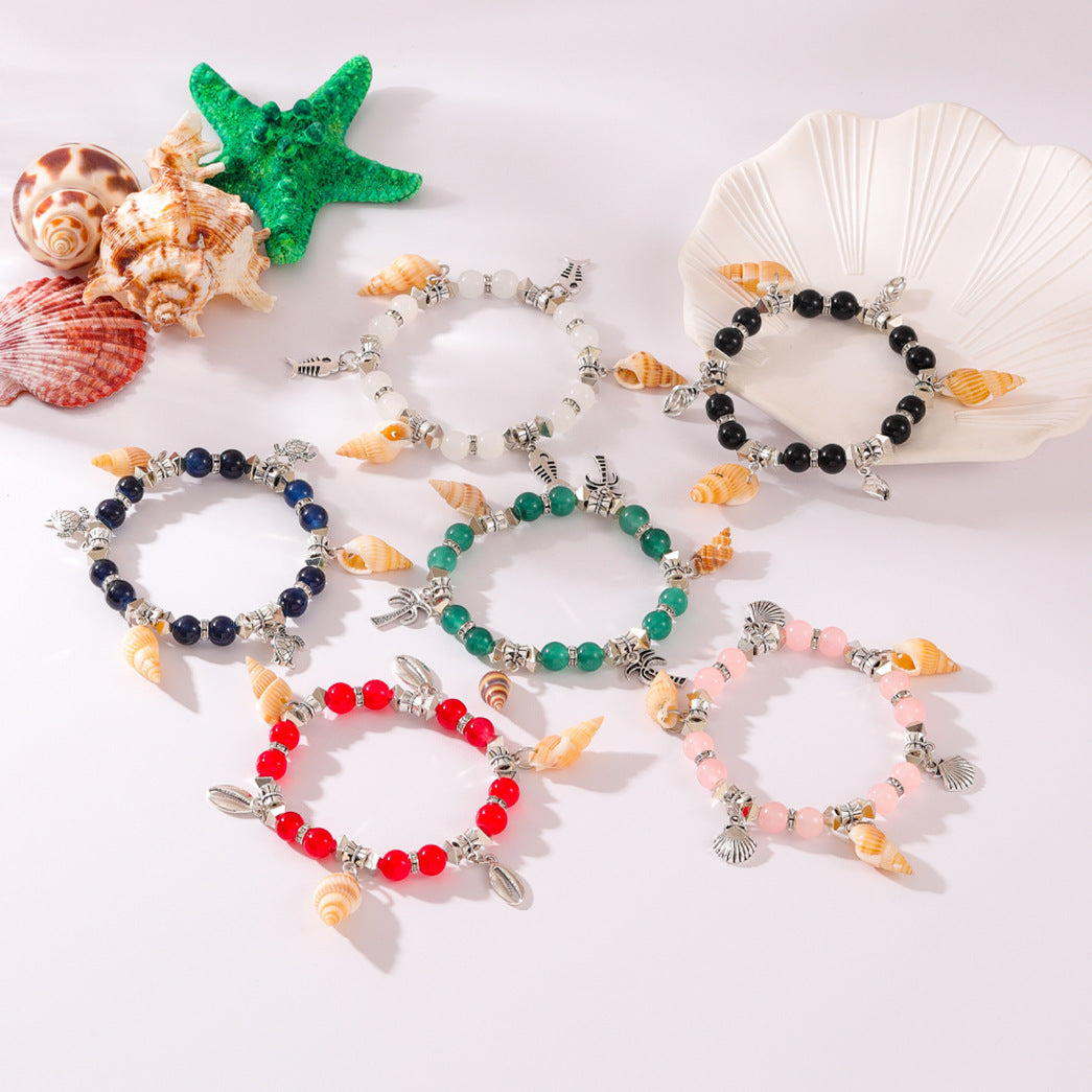 Glass Beads With Small Conch Alloy Bracelet