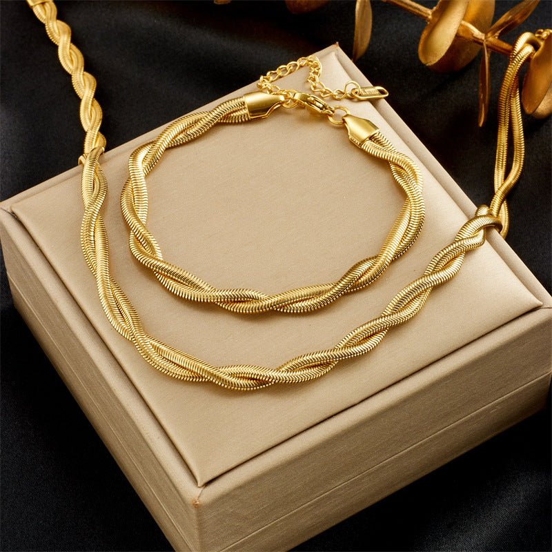 Neutral Woven Twisted Gold Plated Stainless Steel Bracelets