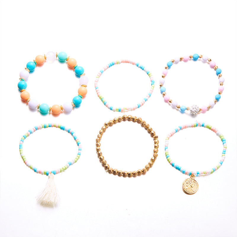Beaded Style Pack Beauty Head Coin Bracelet