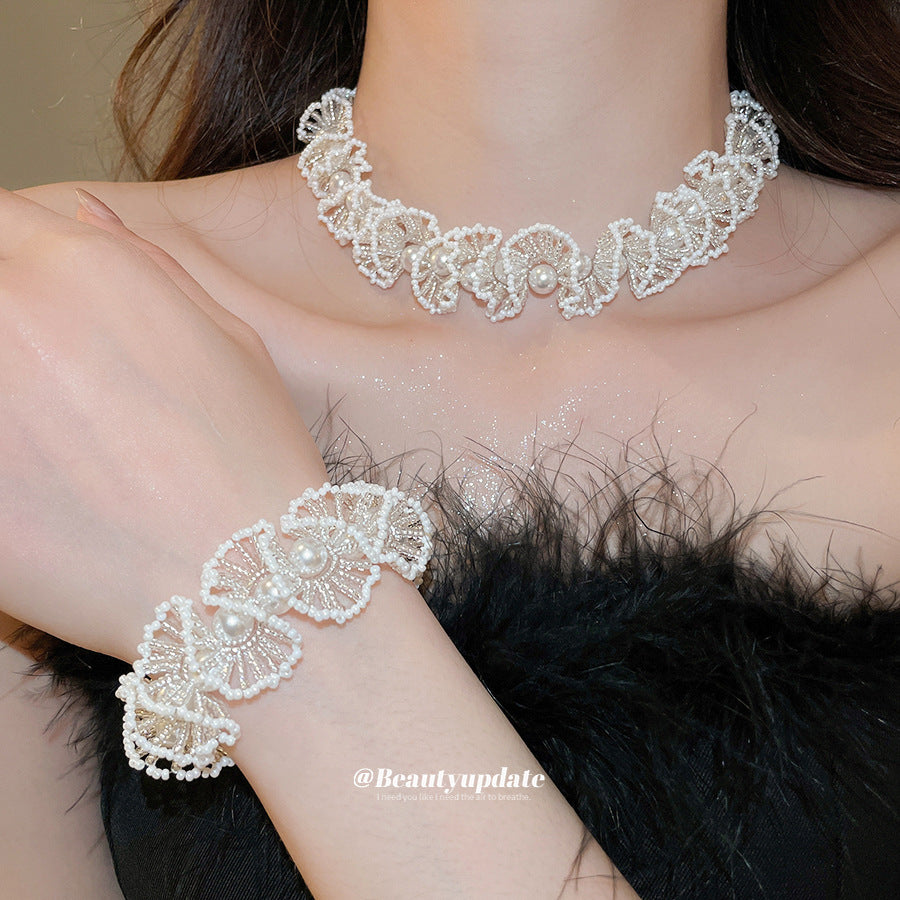 Beaded Super Fairy French Retro White Bead Jewelry Set