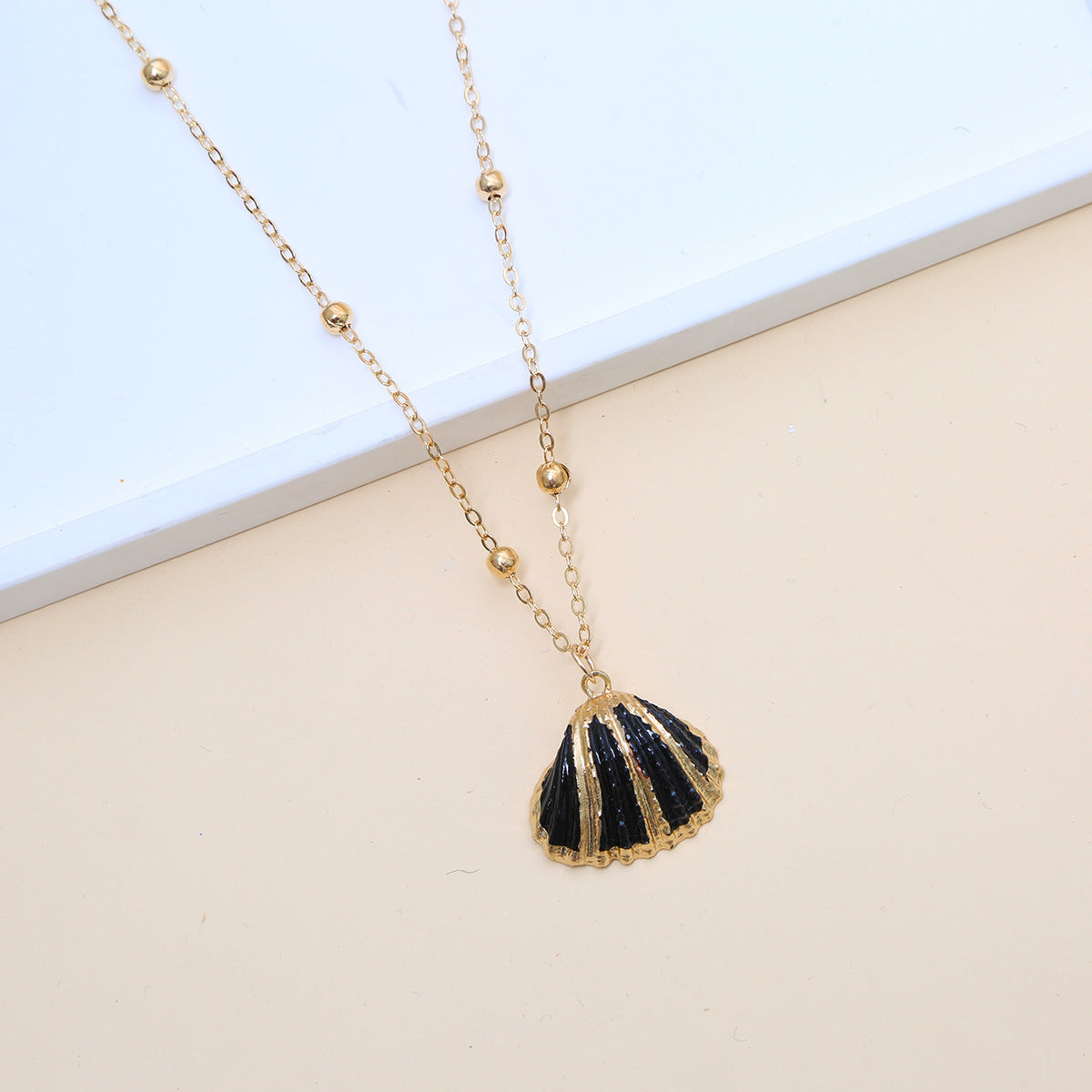 Ball Bead Chain Natural Shell Electroplated Necklace