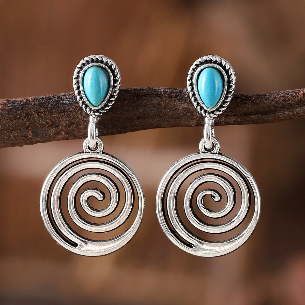 Vintage Turquoise Alloy Bohemian Minority Simple Earrings