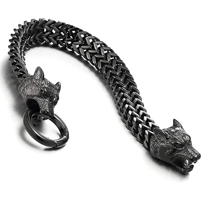 Men's Hop Nordic Domineering Wolf Head Viking Bracelets