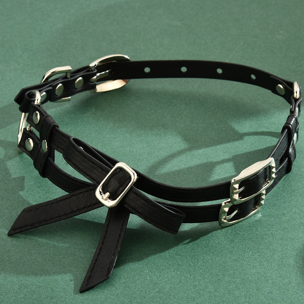 Women's High-grade Fashion Bow Personalized Adjustable Leather Neck Collar