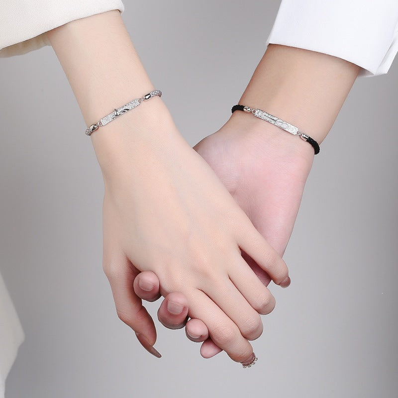 Couple Pair Of Sterling Sier Niche Mori Style Woven Hand Bracelets