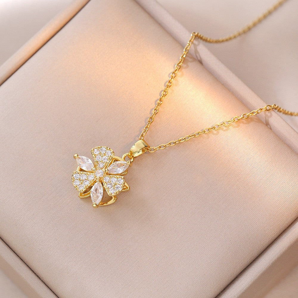 Women's Colorful Flower Titanium Steel Clavicle Chain Necklace