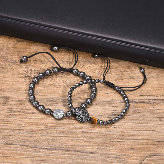 Tigereye Haematite Hollow Lucky Tree Beaded Bracelet