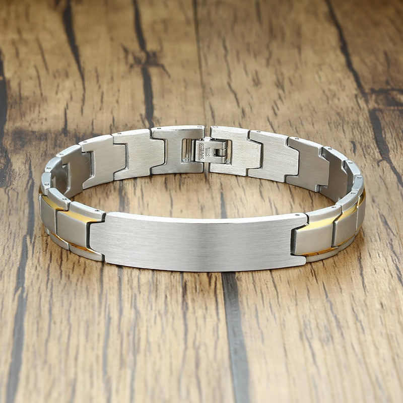 Men's Fashion Black Gold Titanium Steel Surface Brushed Curved Can Carve Bracelets
