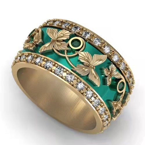 Women's Ornament Accessories Green Butterfly Inlaid Zircon Rings