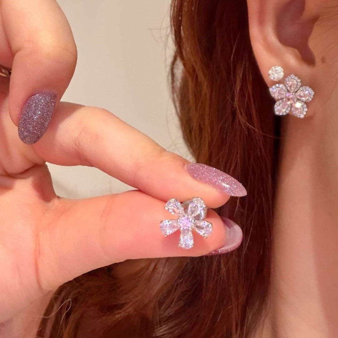 Women's Light Luxury High-grade Spring Cherry Blossom Pink Diamond Double Ring