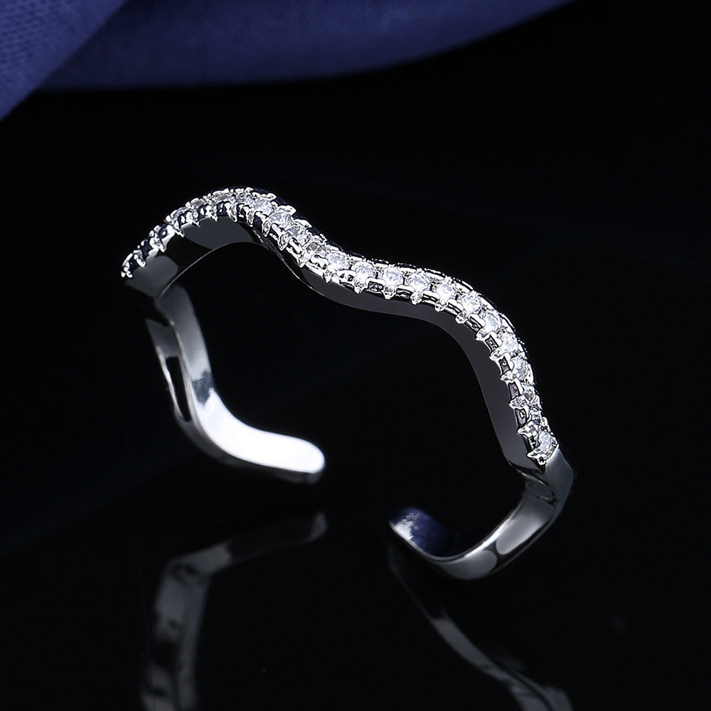 Wave Zircon Wide Female Light Luxury Minority Design High-grade Full Rings