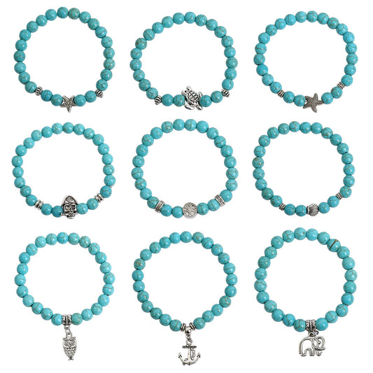 Turquoise Seahorse Starfish Turtle Owl Lucky Bracelet