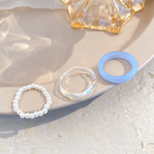 Simple Resin Pearl Female Niche Senior Acrylic Rings