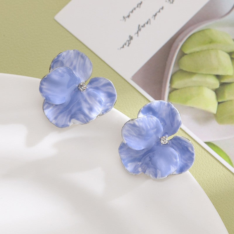 Summer Stylish Flower Sier Pin Sweet High Sense Design Petal Earrings