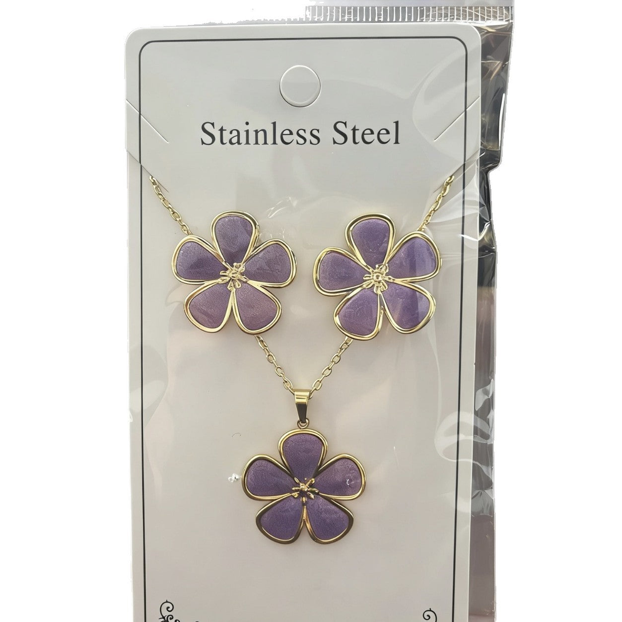Flower Water Drops Glaze Personality Stainless Jewelry Set