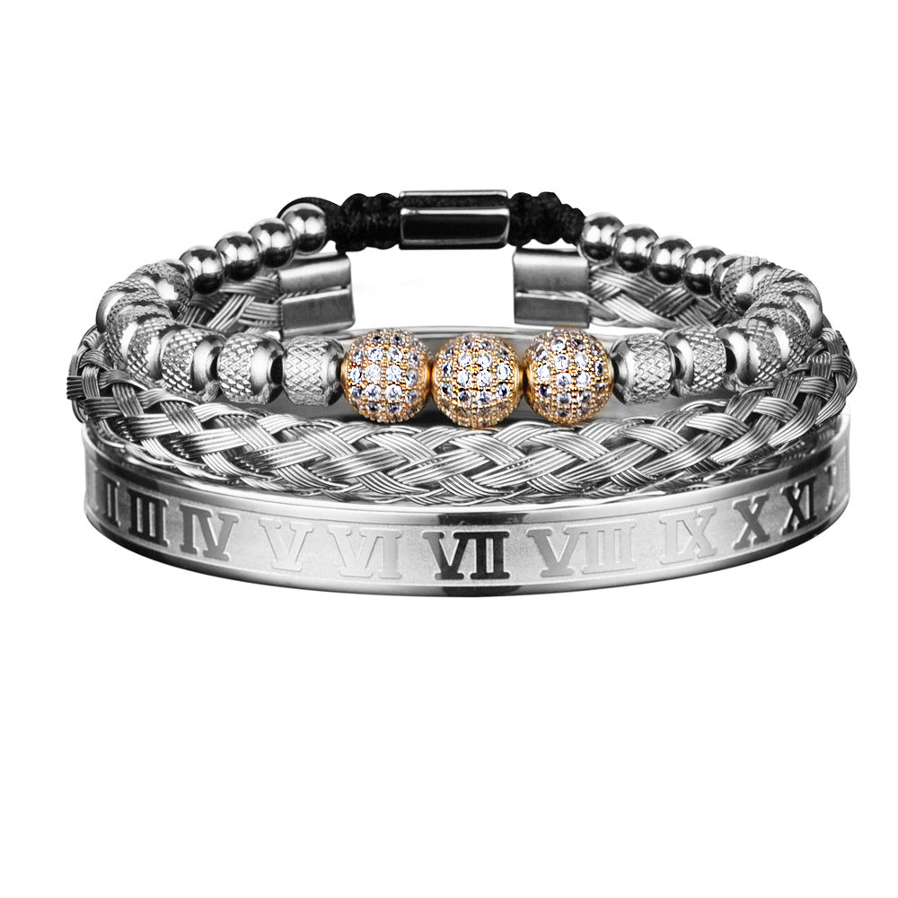 Men's Rhinestone Ball Ten Diamond Stainless Steel Mesh Bracelets