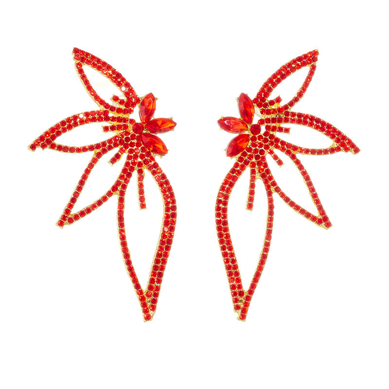 Diamond Colorful Crystals Big Bowknot Fashion Exaggerated High-grade Large Earrings