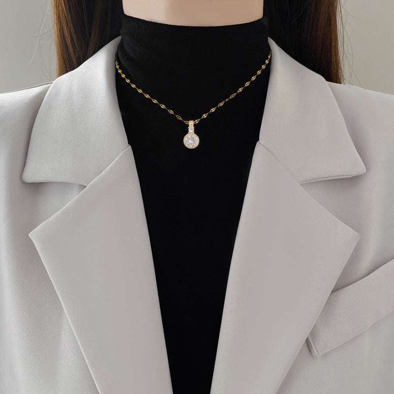 Titanium Steel Light Luxury Full Diamond Micro Inlaid Zircon Shining Necklace