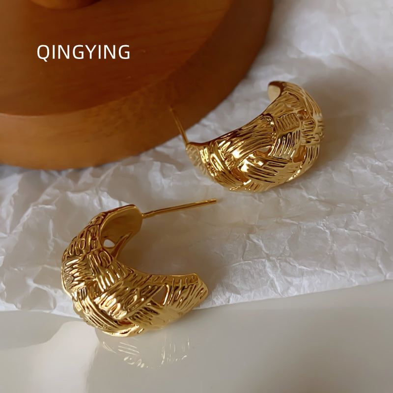 Vintage Weave Hollow Crescent Shaped Female Earrings