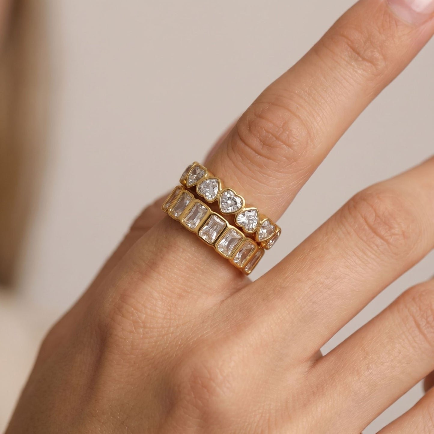 Zircon Stackable Titanium Steel Gold-plated Light Luxury Stacked Rings
