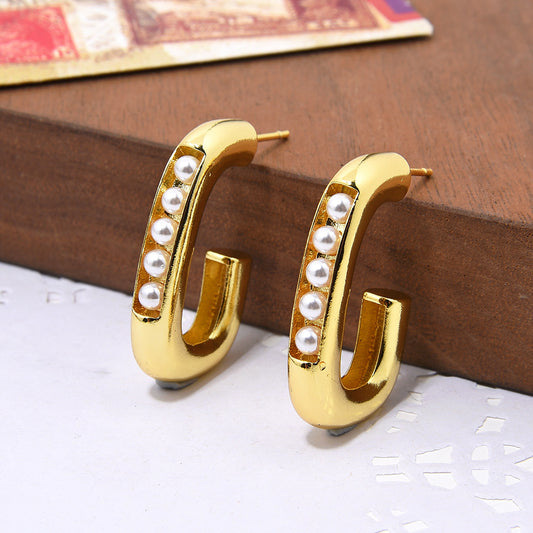 Simple Copper Inlaid Zircon Font Female Earrings