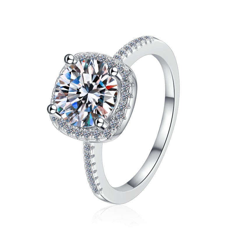 Women's Color Moissanite Sterling Sier Square Bag Rings