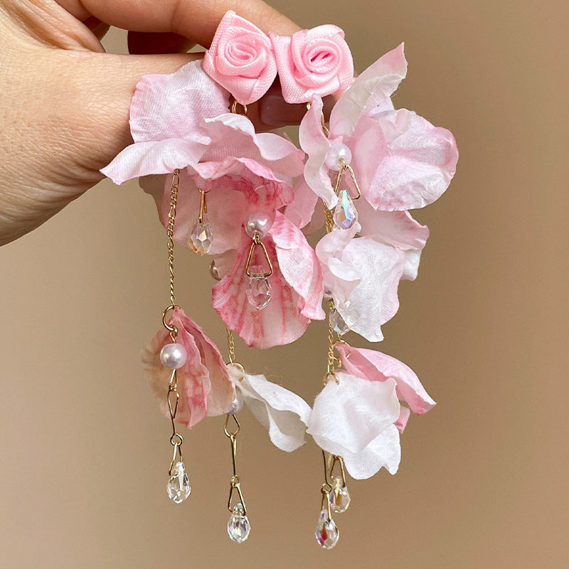 Women's Petals Beaded Tassel Rose Elegant Elf Summer Atmosphere Travel Earrings