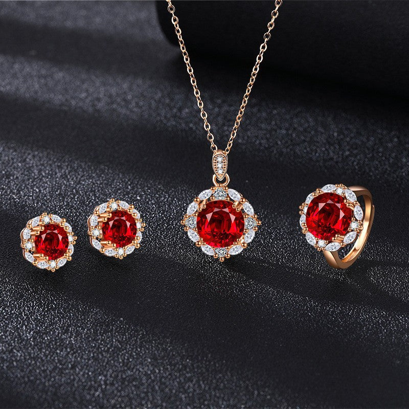 Women's Blue Red Yellow Green Purple White Gemstone Zircon Princess Jewelry Set