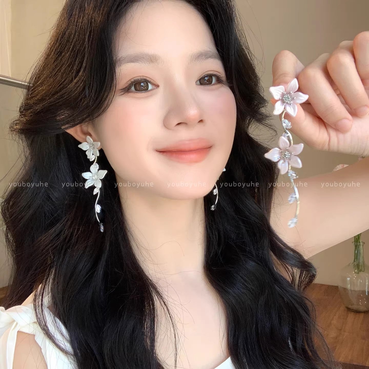 Women's Flower Zircon Long Fringe Seaside High Sense Vacation Style Rings