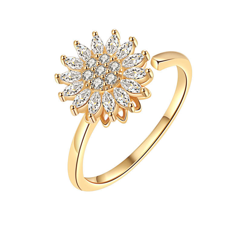 Gold Diamond Sunflower Rotating Stylish Opening Rings