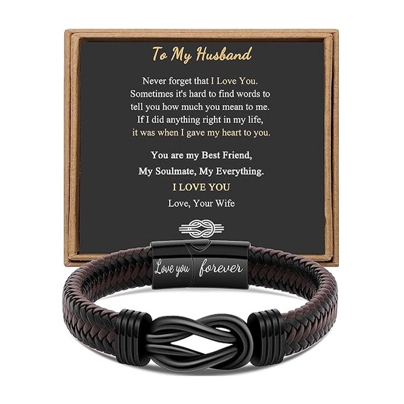 Trendy Leather Stainless Steel Twist Hand-woven Bracelets