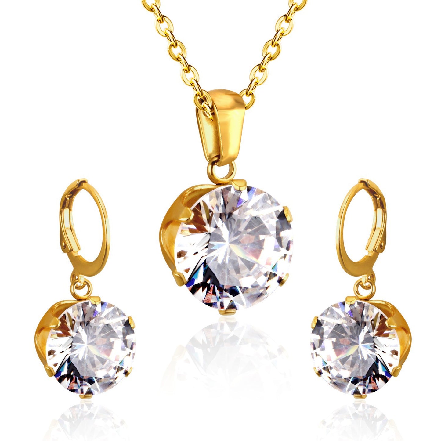 Titanium Steel Round Rhinestone Suite Stainless Jewelry Set