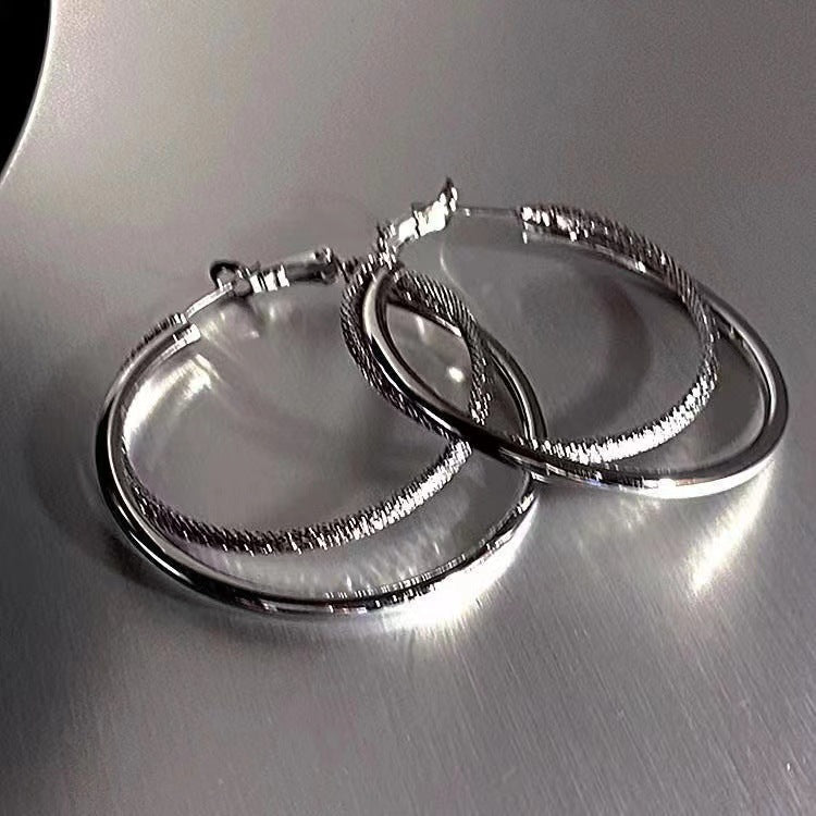 Women's Cold Style Double Circle Large Fashionable Elegant Stud Earrings