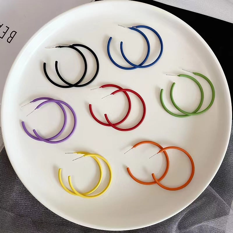 Sier Needle Metal Circle Paint Fashion Exaggerated Temperamental Earrings
