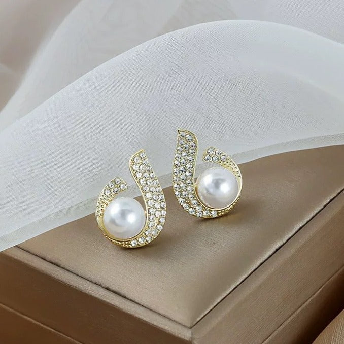 Women's Pearl Micro Inlaid Shell Pearls Water-drop Eardrops Graceful Rings
