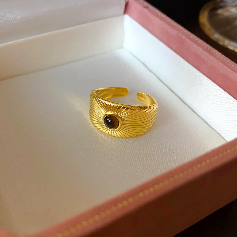 Women's Enamel Flower Open Golden Petal Design Rings