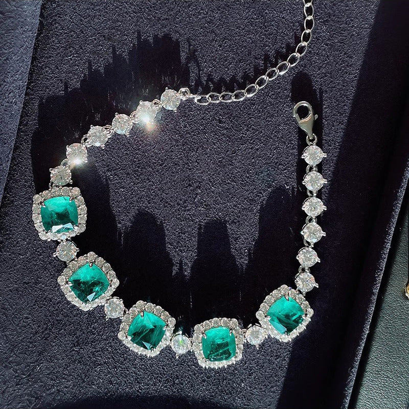 Women's Cotton Glass Emerald High Carbon Diamond Light Luxury Banquet Dress Bracelet