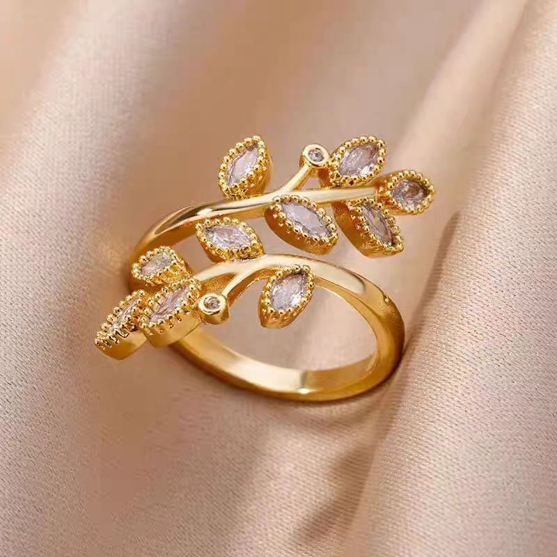Fresh Leaves Open Female Light Luxury Temperament High Sense Index Ring