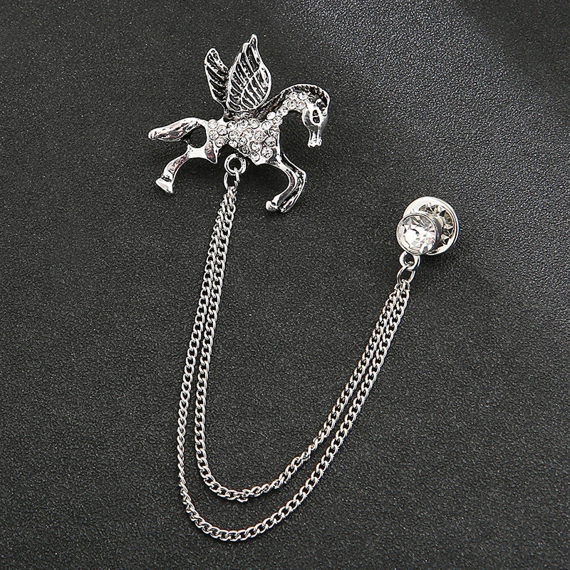 Men's Animal Lion's Head Corsage With Eagle Chain Brooches