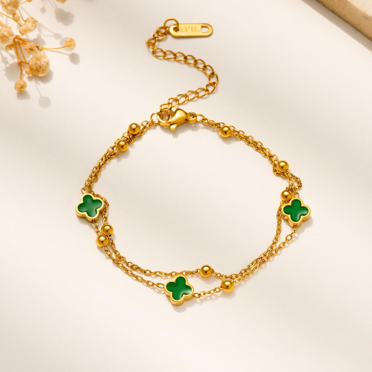 Four-leaf Clover Gold Vacuum Vapor Plating Drip High Fashion Stainless Bracelet