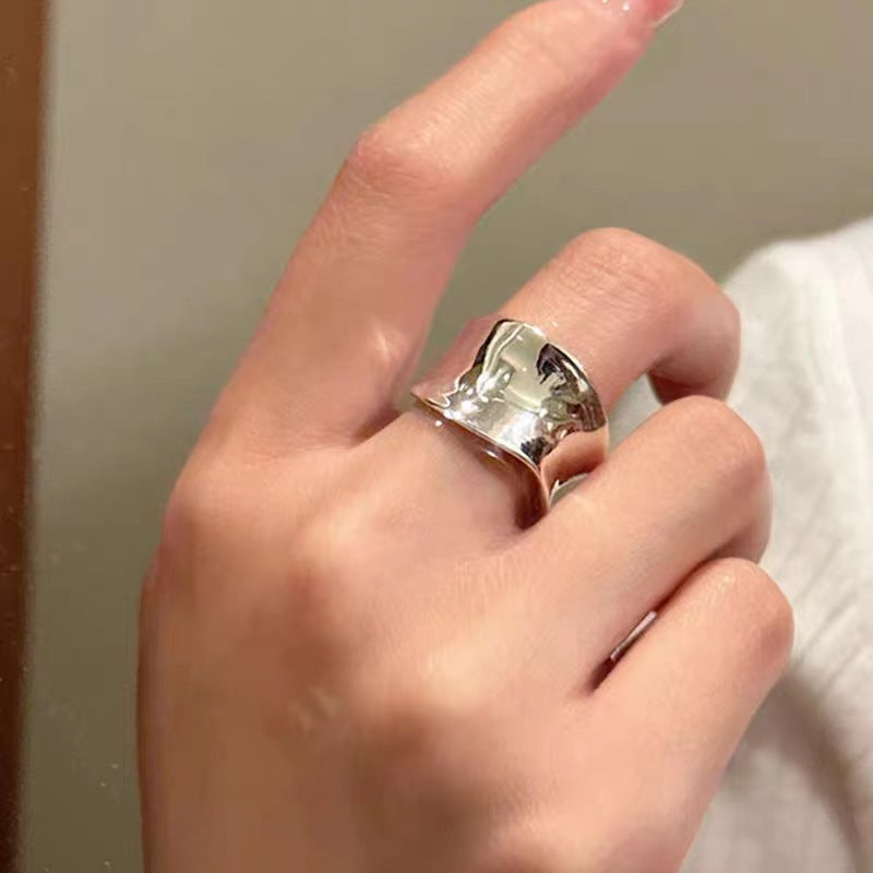 Sier Irregular Advanced Glossy Simple Cold Style Open Female Adjustable Ring