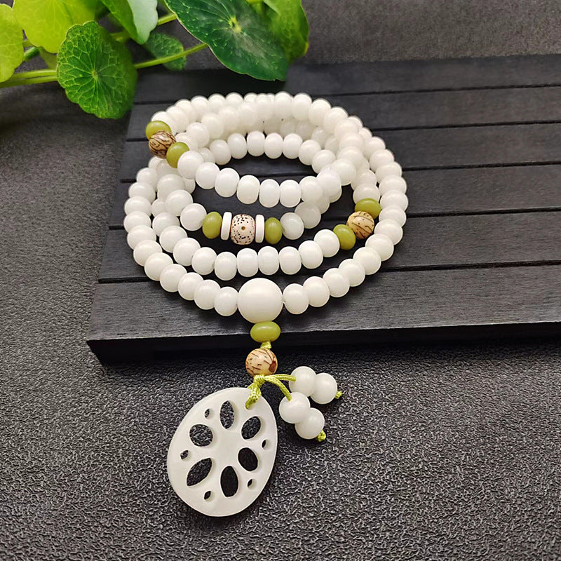 Style White Jade Bodhi Root Original Ecology Seed Buddha Beads Bracelet