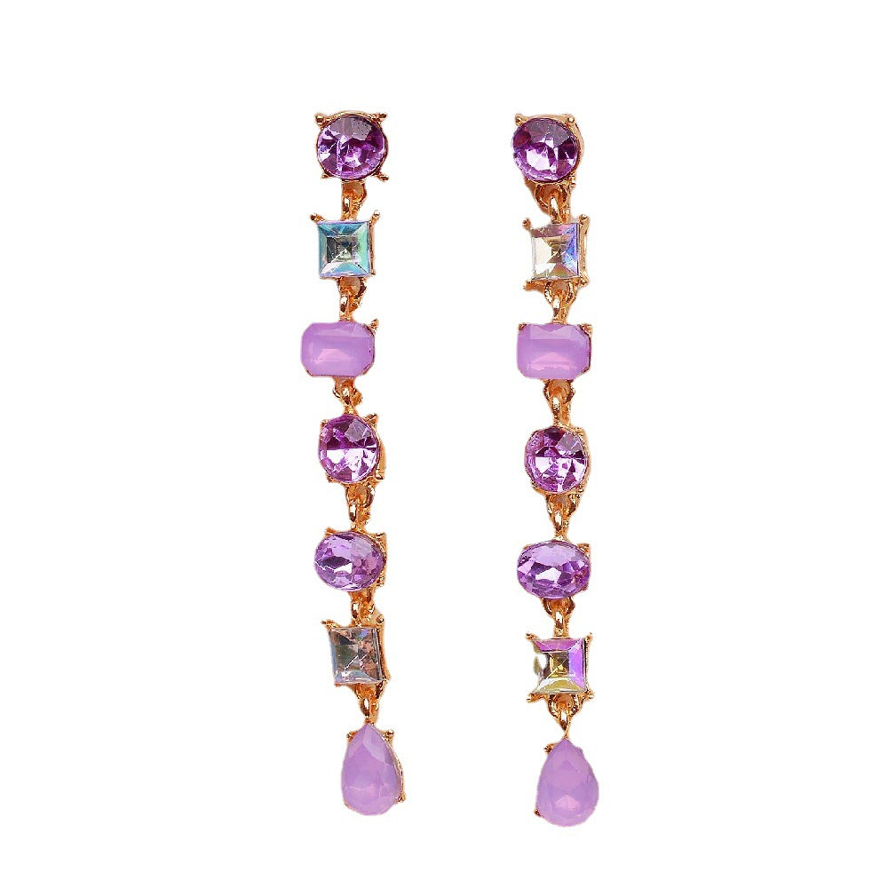 Crystal Small Fresh Long Tassel Fashionable Earrings