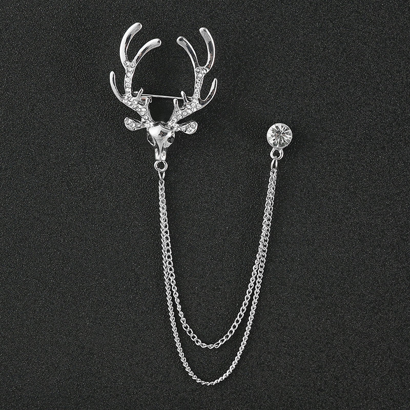 Men's Diamond Eagle Deer Head Domineering Brooch Bow Tie Brooches