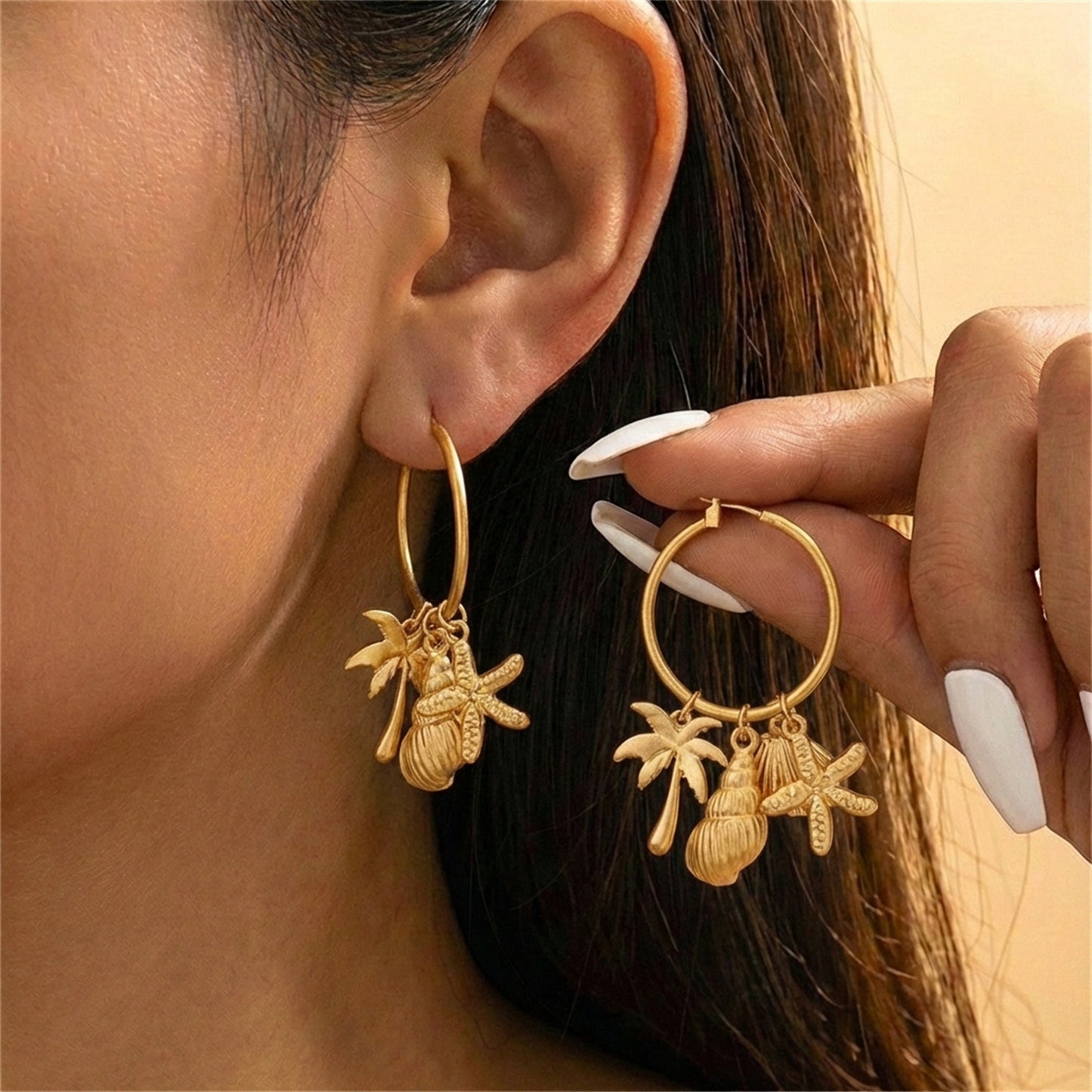 Summer Ocean Style Starfish Shell Niche Design Beach Vacation Earrings